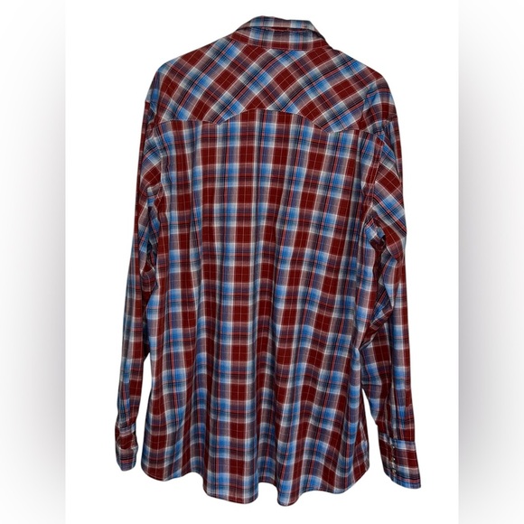 Wrangler Wrancher Pearl Snap Button Shirt Red Blue Plaid Mens Size 2XLT Western - Picture 2 of 7